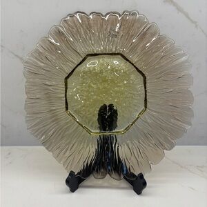 Vintage Skye McGhie Valencia Amber and Yellow Sunflower Embossed Glass Platter